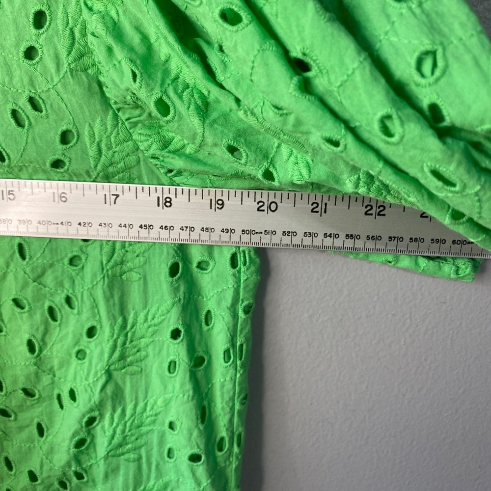 PINCH Green Eyelet Puff Sleeve Ruffle Neck Blouse Medium - Picture 8 of 12